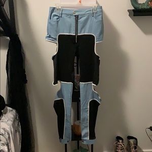 Funky black and light blue cut out pants